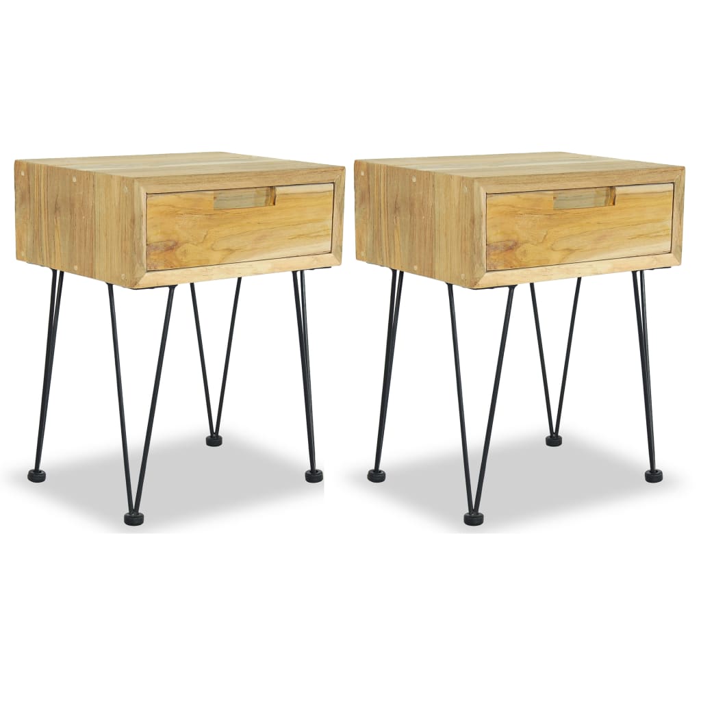 Κομοδίνα 2 τεμ. 40 x 30 x 50 εκ. από Μασίφ Ξύλο Teak - PAKOBAZAAR