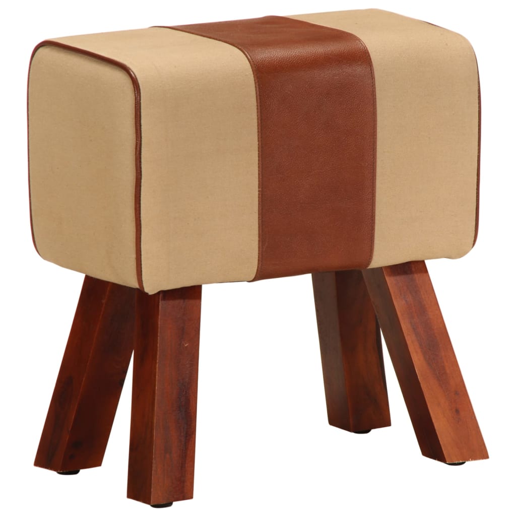 Πάγκος Γυμναστικής Bok Καφέ 38 εκ. Γνήσιο Δέρμα & Ξύλο Μάνγκο