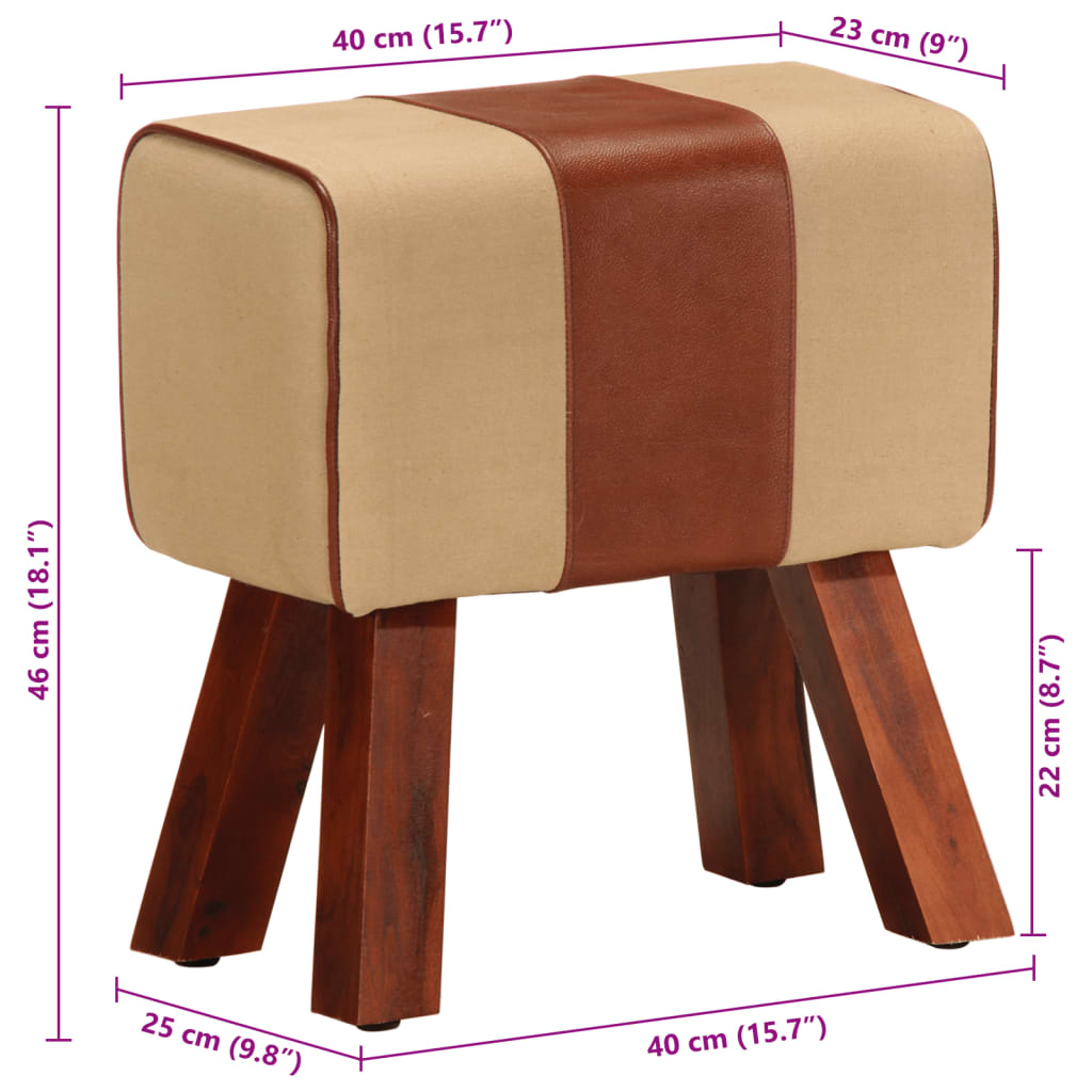 Πάγκος Γυμναστικής Bok Καφέ 38 εκ. Γνήσιο Δέρμα & Ξύλο Μάνγκο