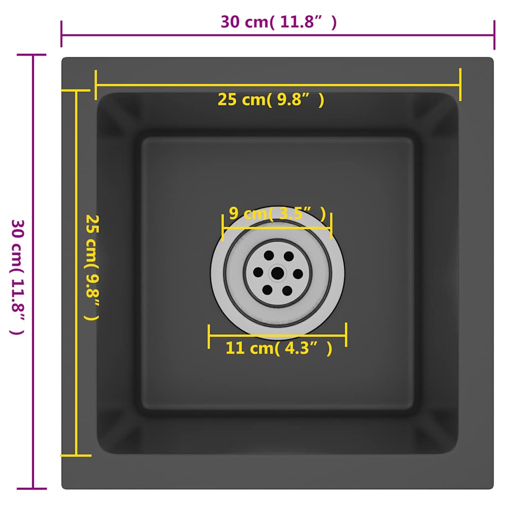 Νεροχύτης Κουζίνας Χειροποίητος Μαύρος από Ανοξείδωτο Ατσάλι - Pakobazaar