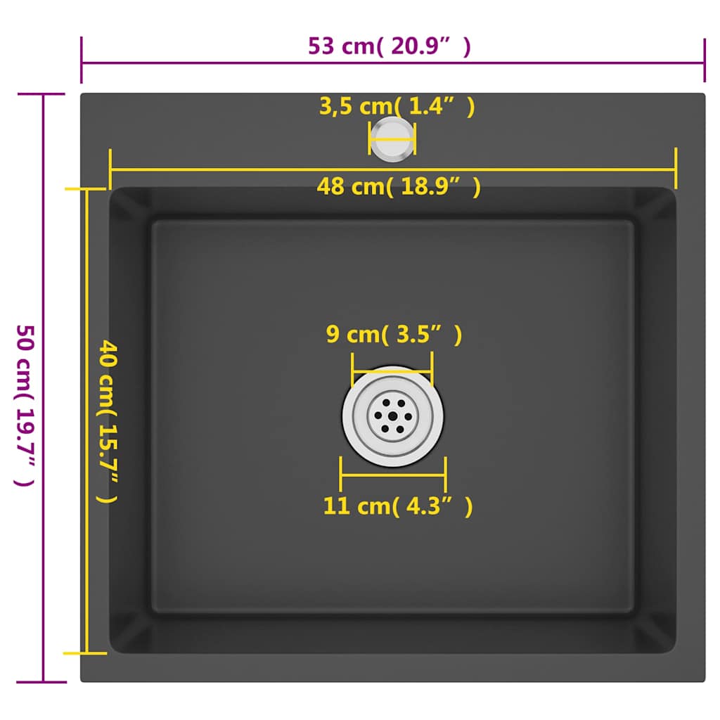 Νεροχύτης Κουζίνας Χειροποίητος Μαύρος από Ανοξείδωτο Ατσάλι - Pakobazaar