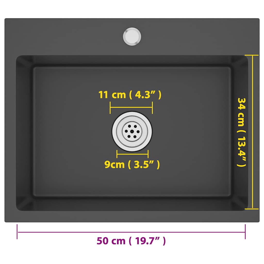 Νεροχύτης Κουζίνας Χειροποίητος Μαύρος από Ανοξείδωτο Ατσάλι - Pakobazaar