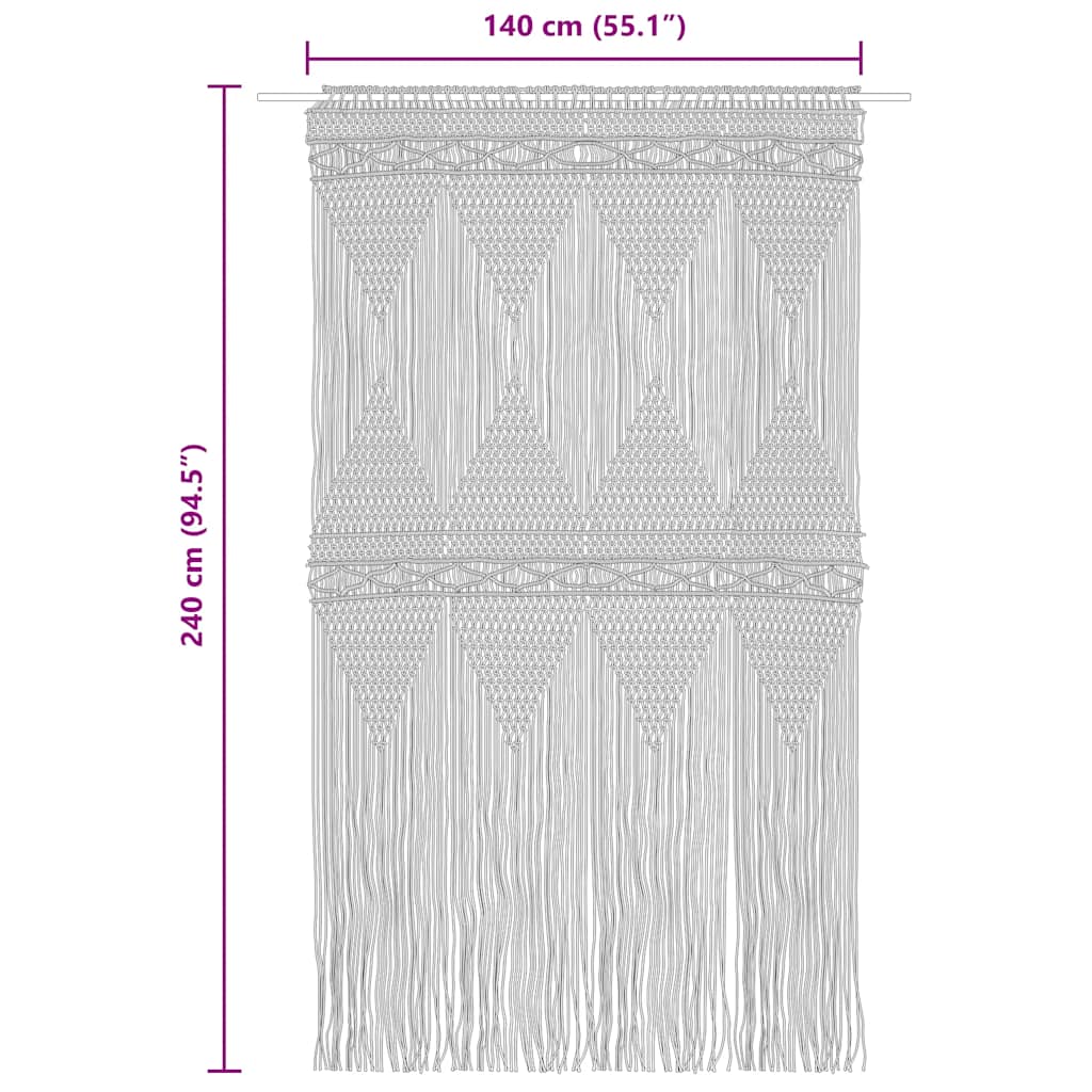 Κουρτίνα Μακραμέ Ανθρακί 140 x 240 εκ. Βαμβακερή