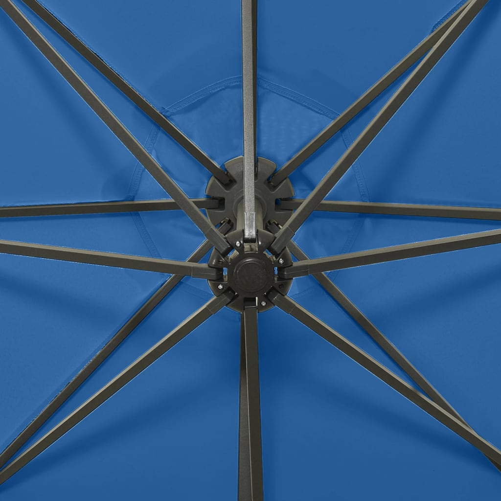 Ομπρέλα Κρεμαστή Κήπου με Ιστό και LED Μπλε 300 εκ.