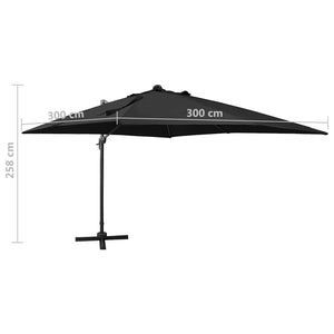 Ομπρέλα Κρεμαστή Κήπου με Ιστό και LED Μαύρη 300 εκ.