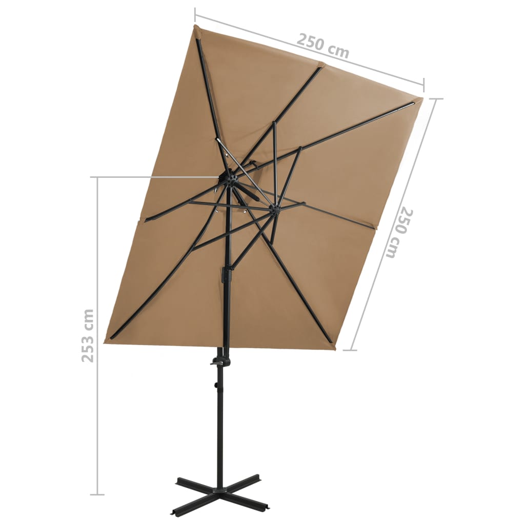 Ομπρέλα Κρεμαστή Κήπου με Διπλή Οροφή Taupe 250 x 250 εκ.