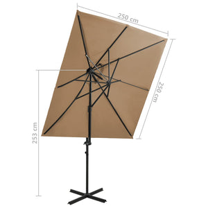 Ομπρέλα Κρεμαστή Κήπου με Διπλή Οροφή Taupe 250 x 250 εκ.