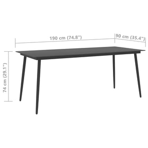 Τραπεζαρία Κήπου Μαύρη 190 x 90 x 74 εκ. από Ατσάλι / Γυαλί