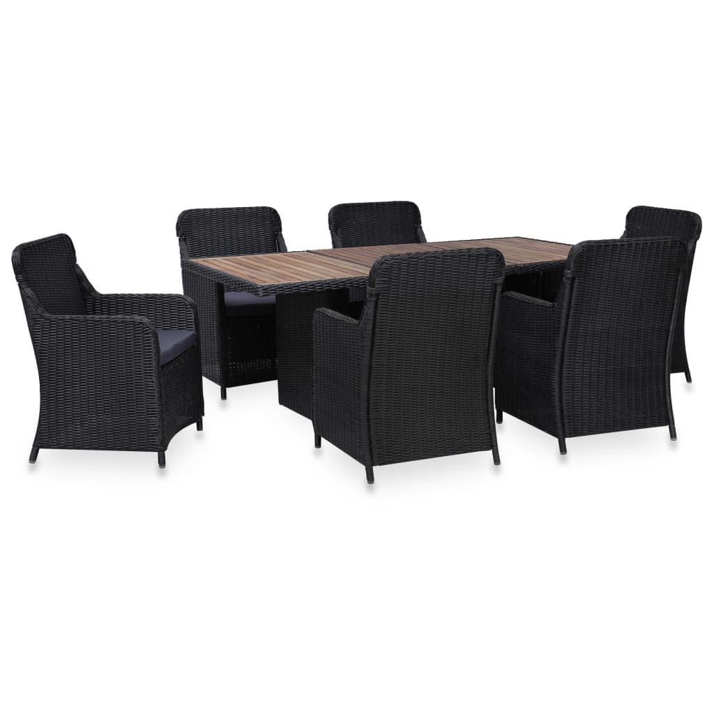 Σετ Τραπεζαρίας Εξωτερικού Χώρου 7 τεμ. Μαύρο Συνθετικό Ρατάν - PAKOBAZAAR
