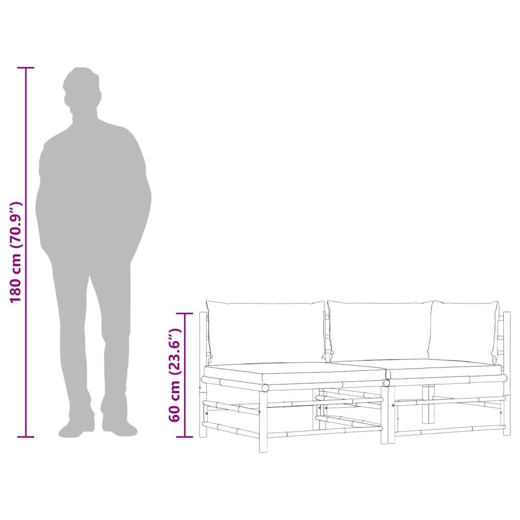 Σαλόνι Κήπου 2 Τεμαχίων από Μπαμπού με Λευκά Κρεμ Μαξιλάρια