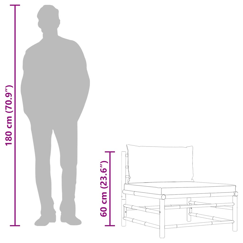 Καναπές Κήπου Μεσαίος από Μπαμπού με Λευκά Κρεμ Μαξιλάρια