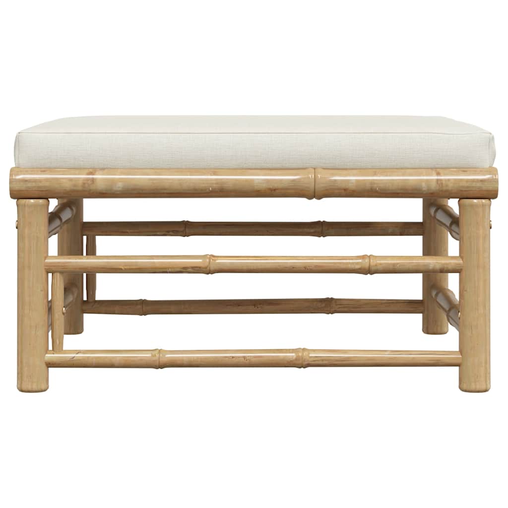 Υποπόδιο/Σκαμπό Κήπου από Μπαμπού με Λευκό Κρεμ Μαξιλάρι