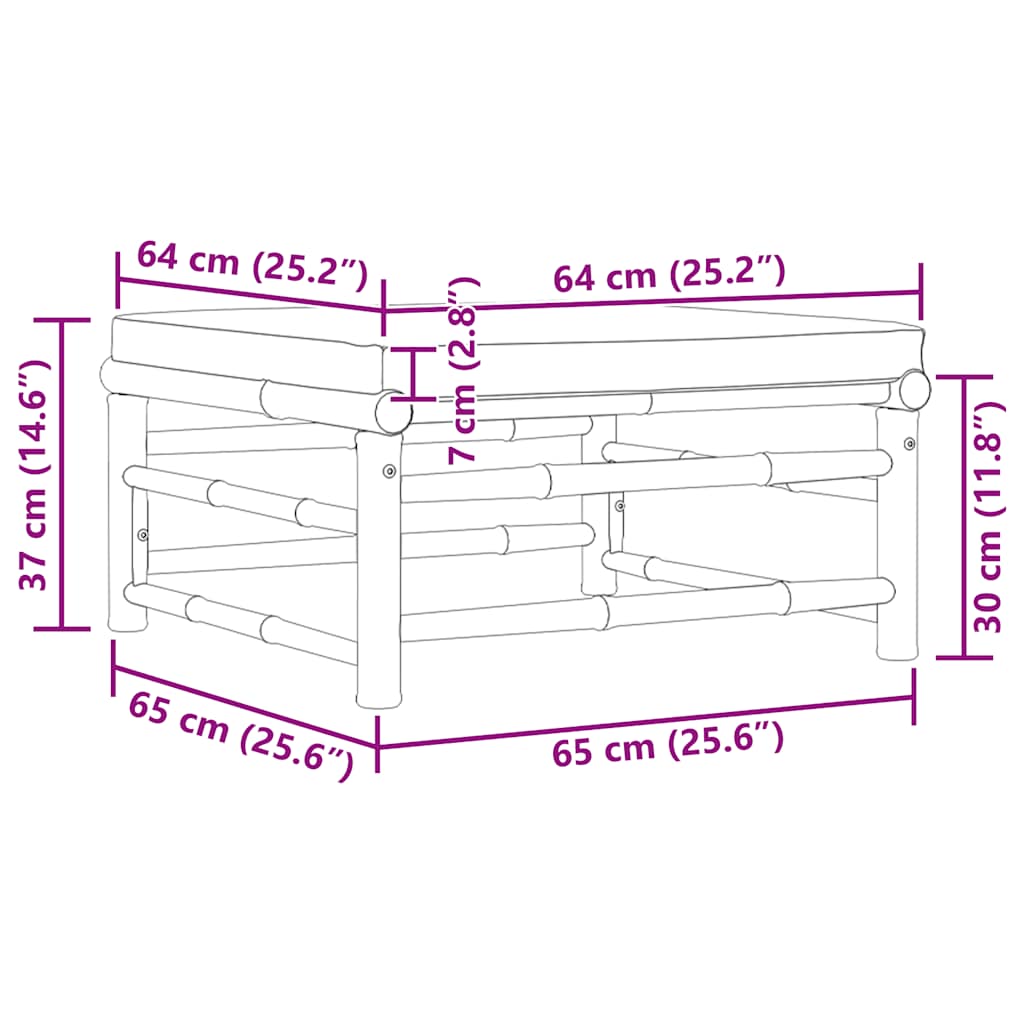Υποπόδιο/Σκαμπό Κήπου από Μπαμπού με Λευκό Κρεμ Μαξιλάρι