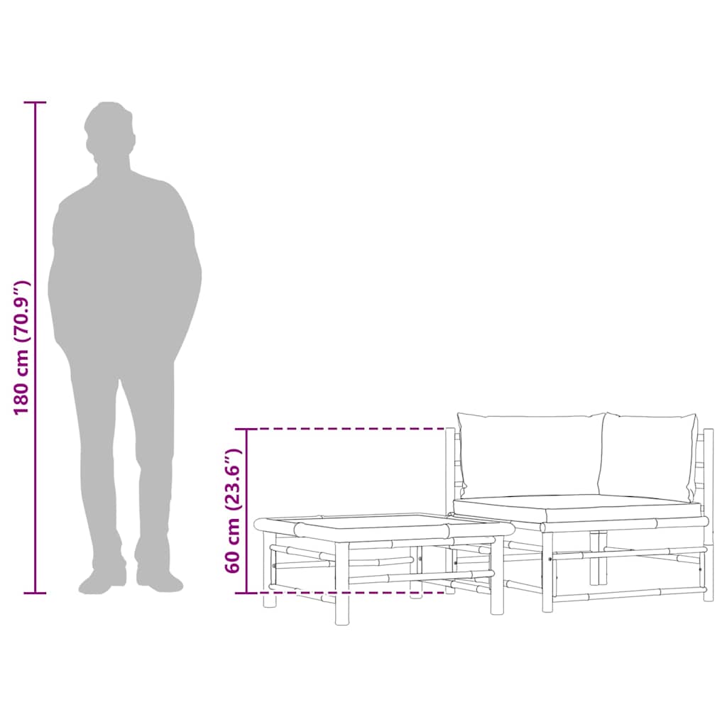 Σαλόνι Κήπου 2 Τεμαχίων από Μπαμπού με Σκούρα Γκρι Μαξιλάρια