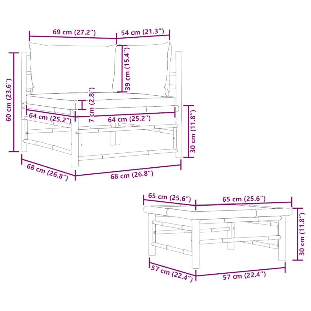 Σαλόνι Κήπου 2 Τεμαχίων από Μπαμπού με Σκούρα Γκρι Μαξιλάρια