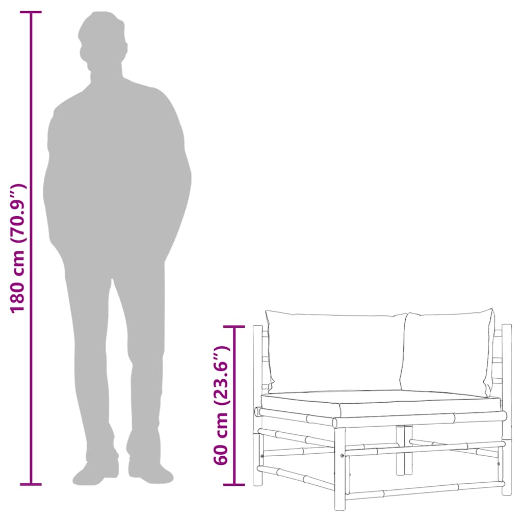 Καναπές Κήπου Γωνιακός από Μπαμπού με Σκούρα Γκρι Μαξιλάρια