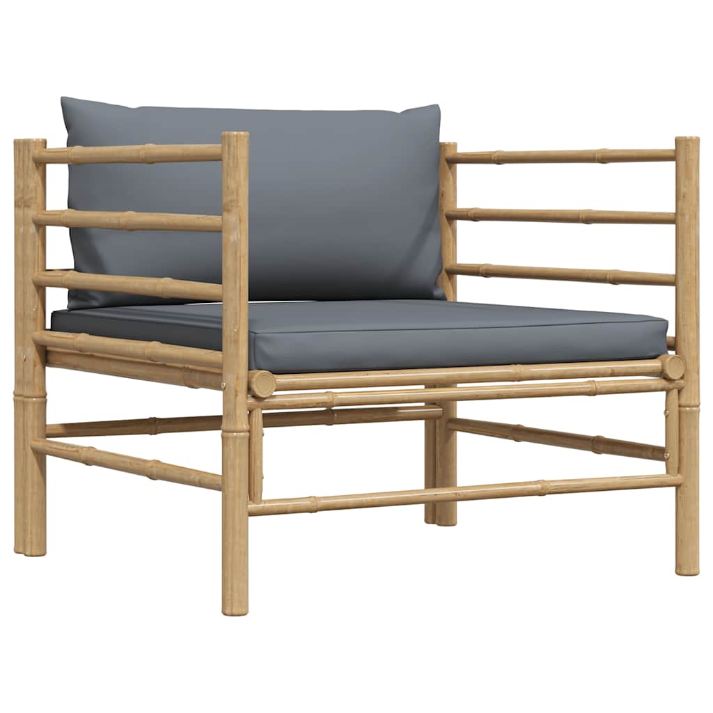Καναπές Κήπου από Μπαμπού με Σκούρα Γκρι Μαξιλάρια
