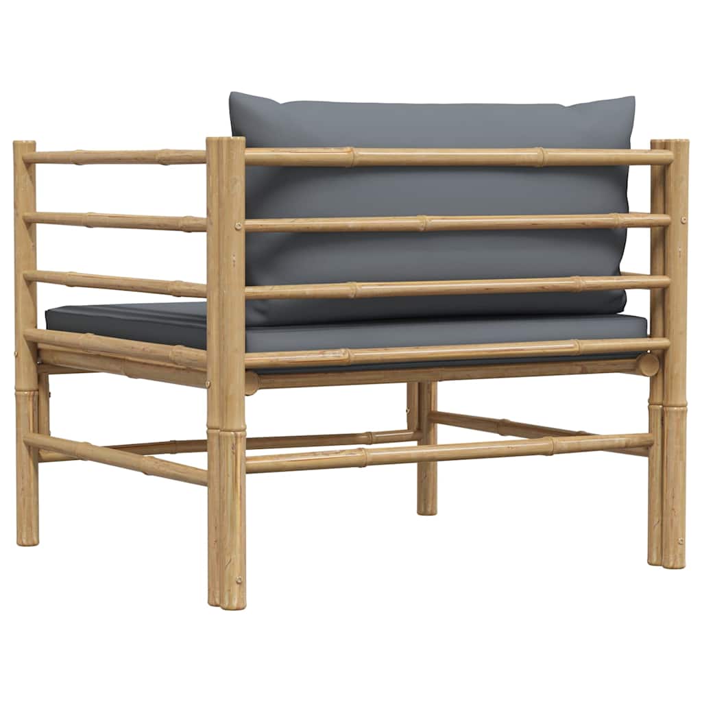 Καναπές Κήπου από Μπαμπού με Σκούρα Γκρι Μαξιλάρια