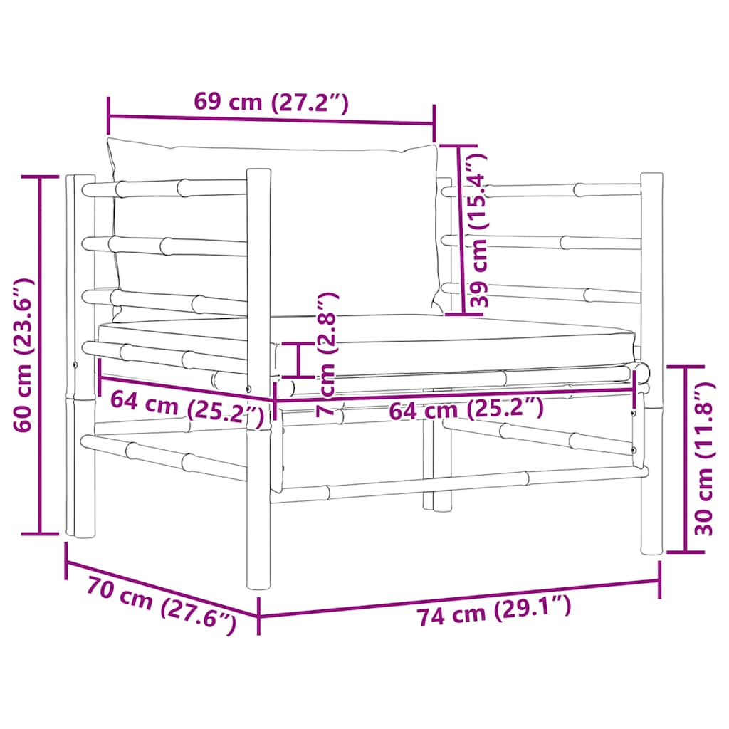 Καναπές Κήπου από Μπαμπού με Σκούρα Γκρι Μαξιλάρια