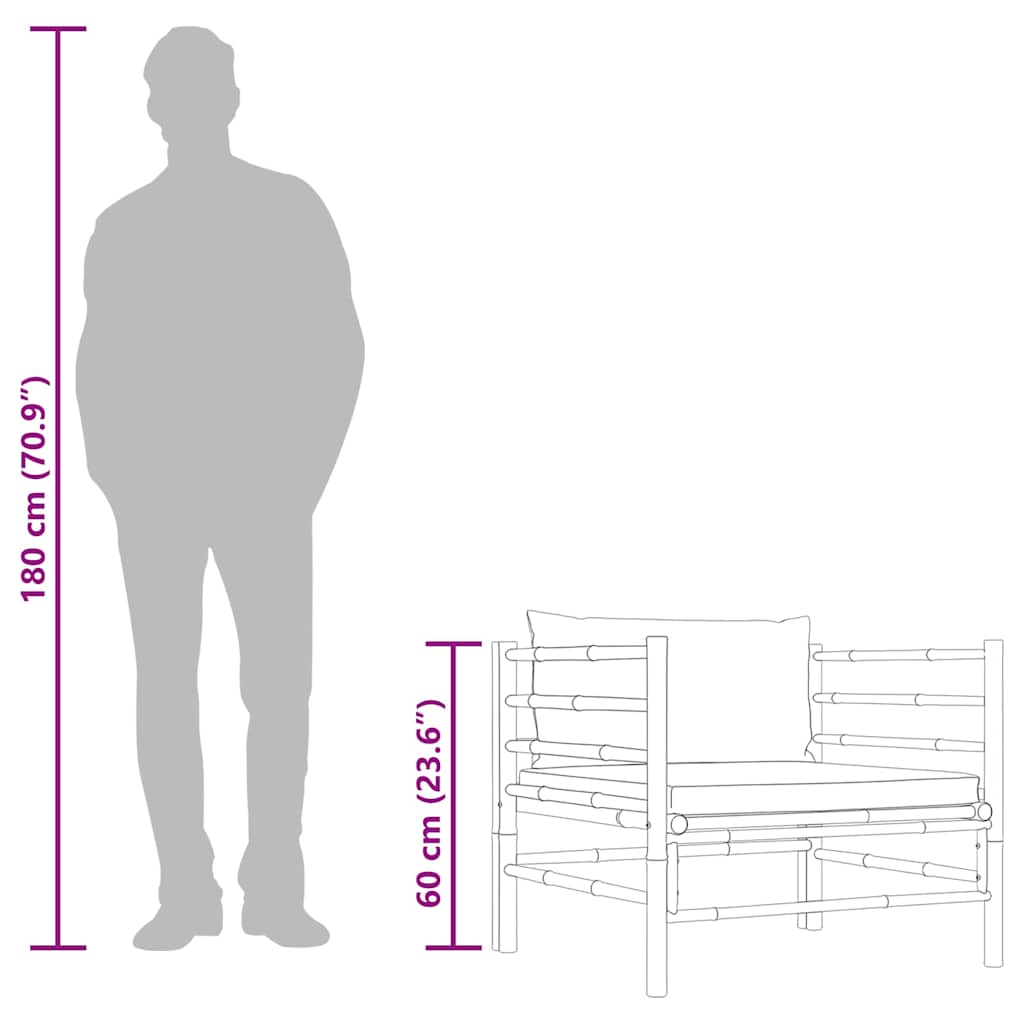 Καναπές Κήπου από Μπαμπού με Σκούρα Γκρι Μαξιλάρια
