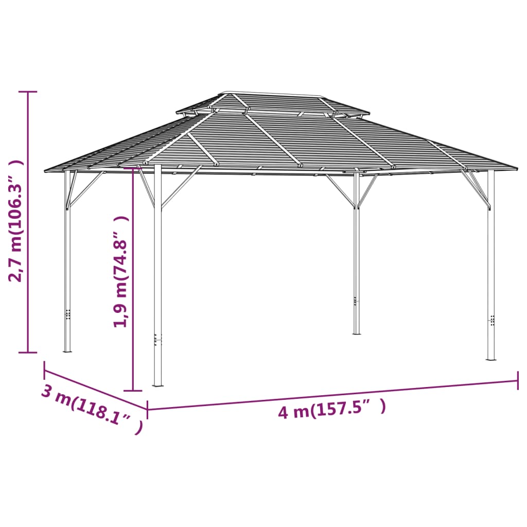 Κιόσκι με Διπλή Οροφή Ανθρακί 3 x 4 μ. - Pakobazaar