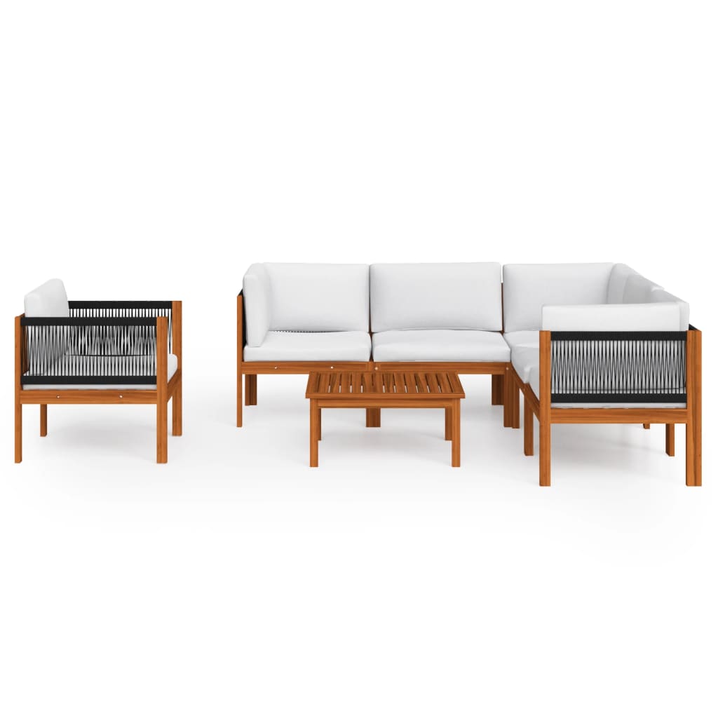 Σετ Σαλόνι Κήπου 7 Τεμαχίων με Μαξιλάρια από Κρεμ Ξύλο Ακακίας & Σχοινί - PAKOBAZAAR