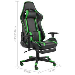 Καρέκλα Gaming Περιστρεφόμενη με Υποπόδιο Πράσινη PVC - PAKOBAZAAR