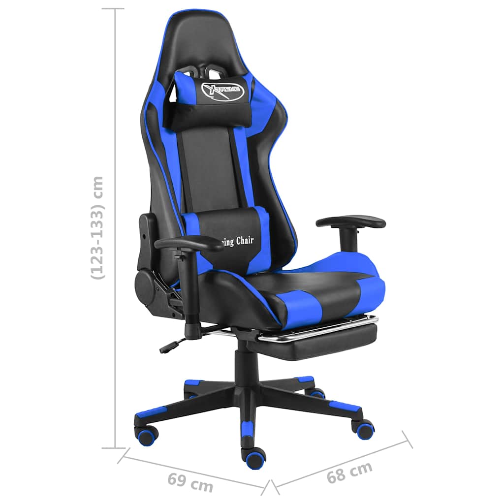 Καρέκλα Gaming Περιστρεφόμενη με Υποπόδιο Μπλε PVC