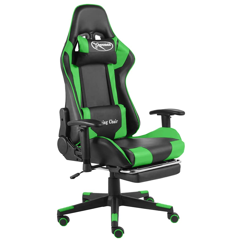 Καρέκλα Gaming Περιστρεφόμενη με Υποπόδιο Πράσινη PVC