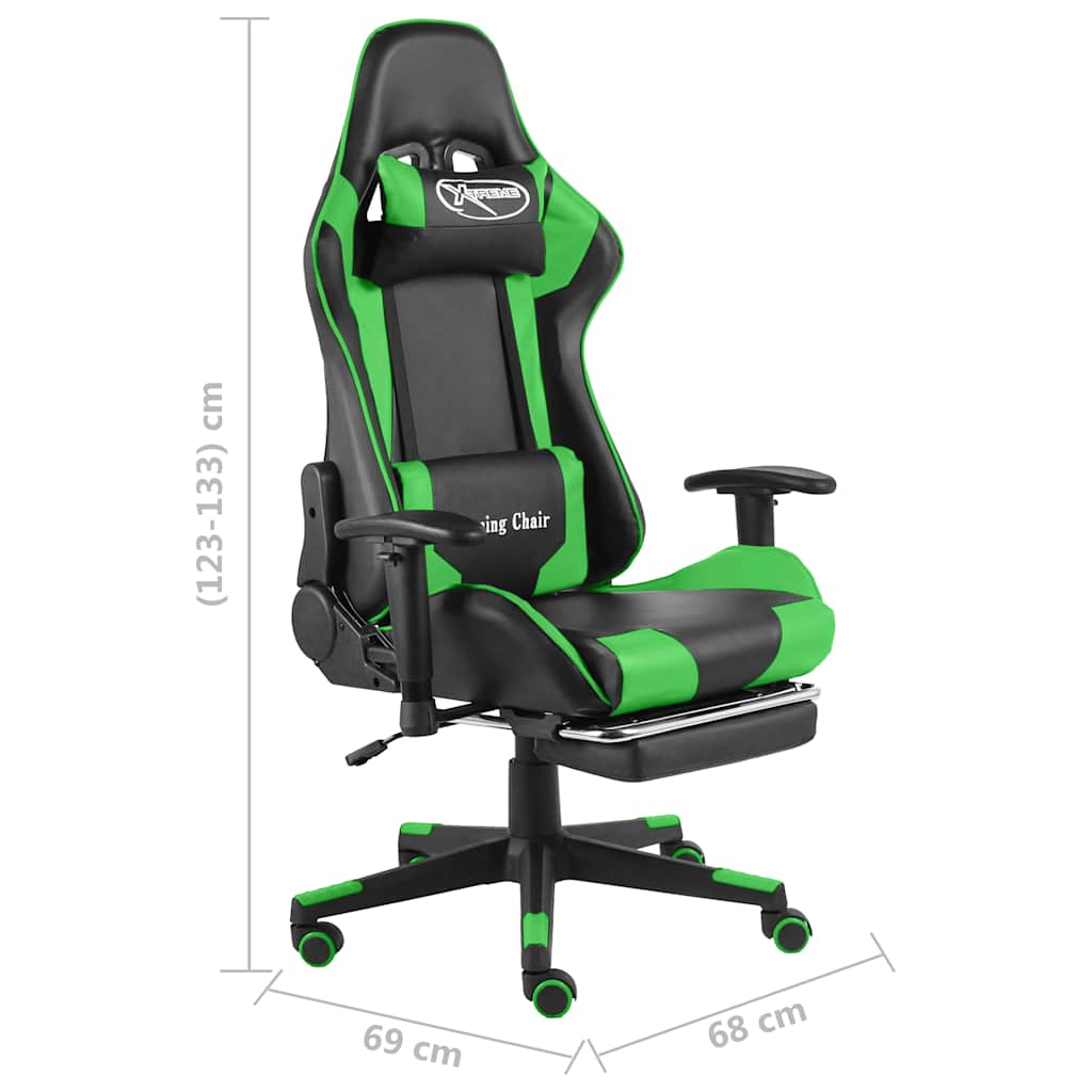 Καρέκλα Gaming Περιστρεφόμενη με Υποπόδιο Πράσινη PVC