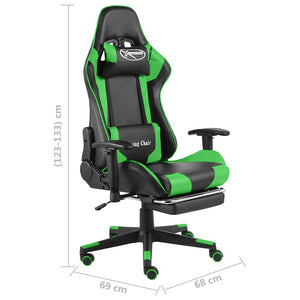 Καρέκλα Gaming Περιστρεφόμενη με Υποπόδιο Πράσινη PVC