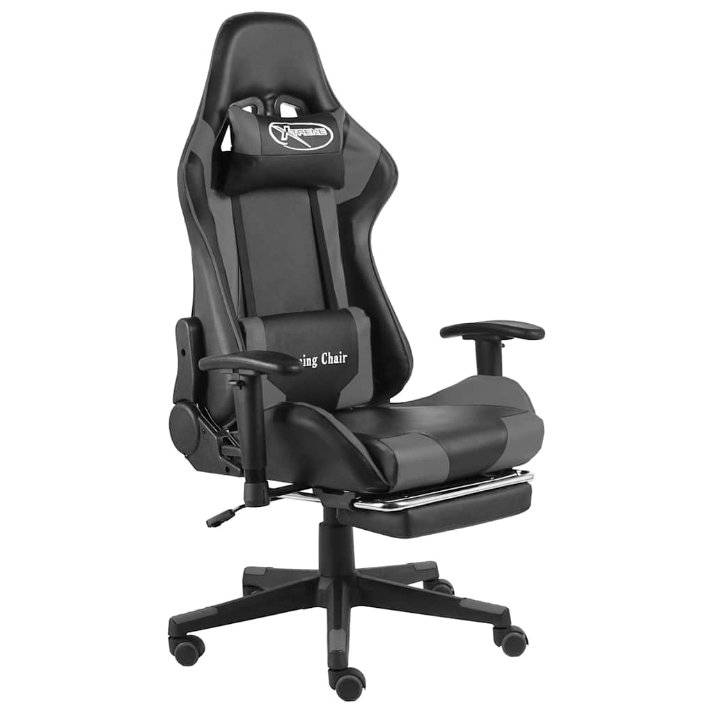 Καρέκλα Gaming Περιστρεφόμενη με Υποπόδιο Γκρι PVC