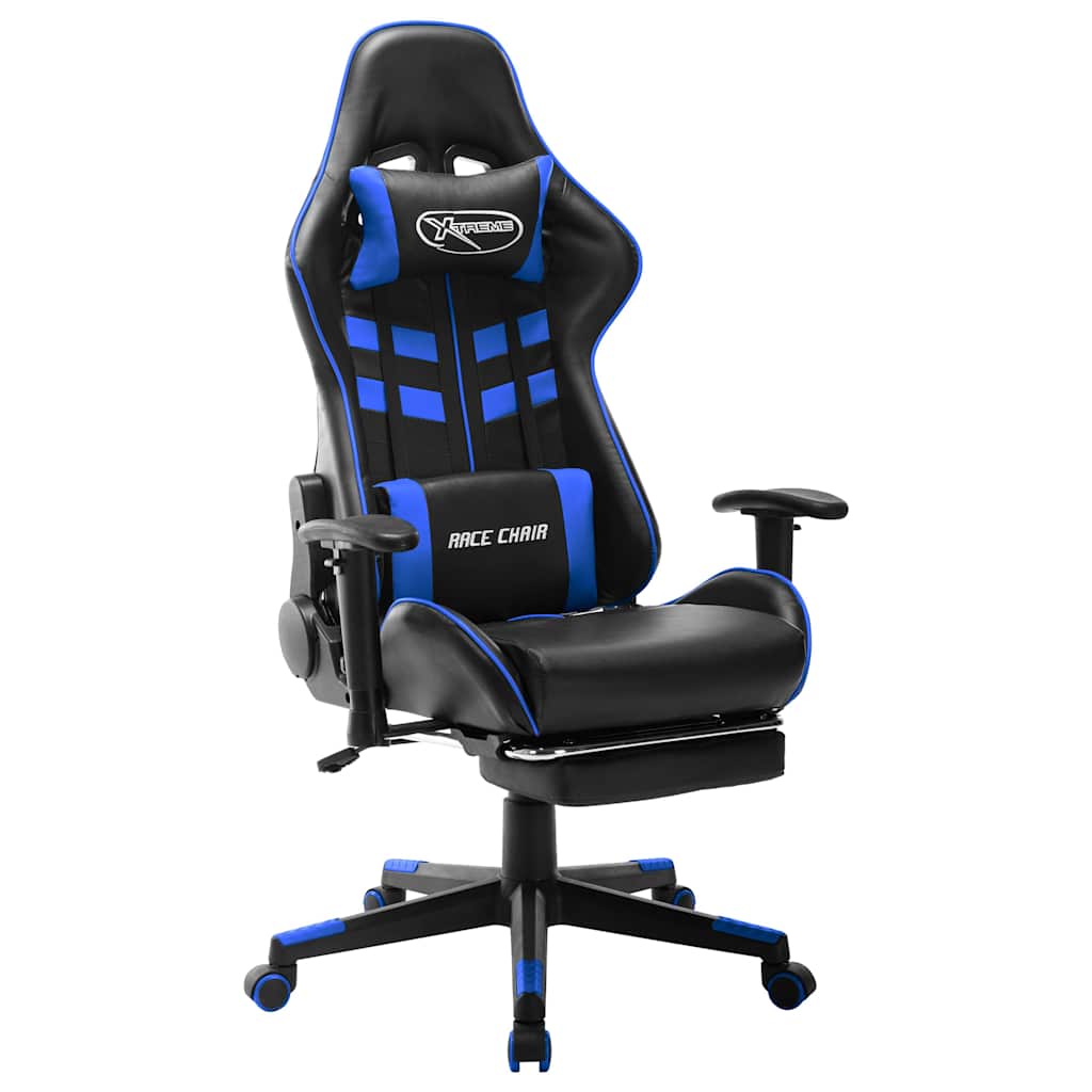 Καρέκλα Gaming με Υποπόδιο Μαύρο / Μπλε από Συνθετικό Δέρμα - Pakobazaar