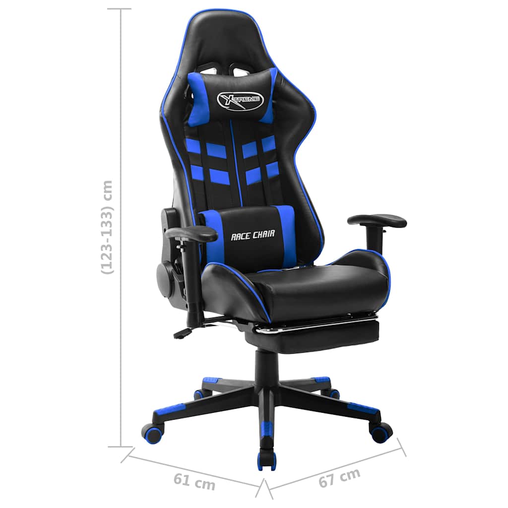 Καρέκλα Gaming με Υποπόδιο Μαύρο / Μπλε από Συνθετικό Δέρμα - Pakobazaar