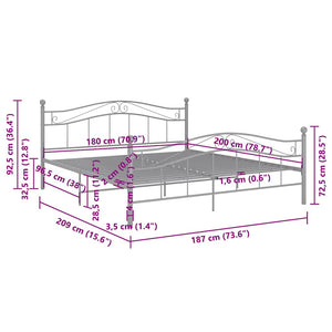 Πλαίσιο Κρεβατιού Γκρι 180 x 200 εκ. Μέταλλο - Pakobazaar