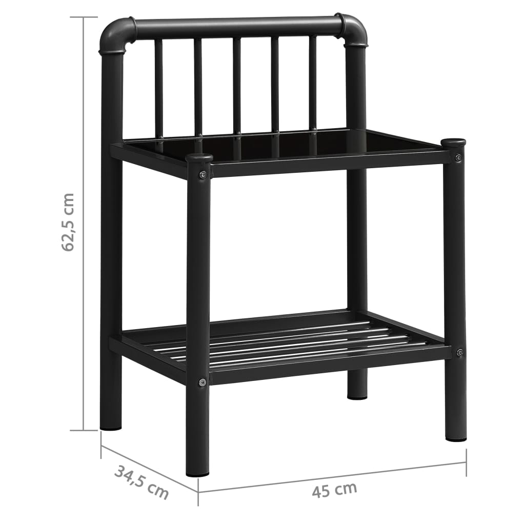 Κομοδίνο Μαύρο 45 x 34,5 x 62,5 εκ. από Μέταλλο και Γυαλί