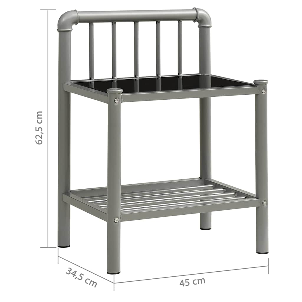 Κομοδίνο Γκρι/Μαύρο 45 x 34,5 x 62,5 εκ. από Μέταλλο και Γυαλί
