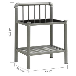 Κομοδίνο Γκρι/Μαύρο 45 x 34,5 x 62,5 εκ. από Μέταλλο και Γυαλί
