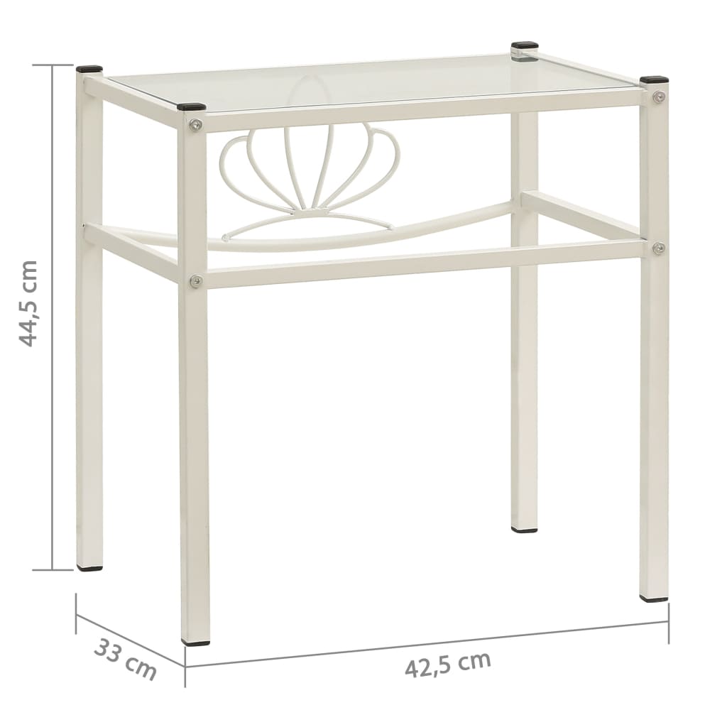 Κομοδίνο Λευκό και Διαφανές 42,5x33x44,5εκ. από Μέταλλο & Γυαλί
