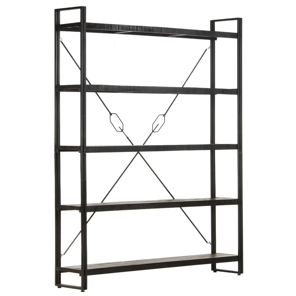 Βιβλιοθήκη με 5 Επίπεδα Μαύρη 140x30x180 εκ. Μασίφ Ξύλο Μάνγκο