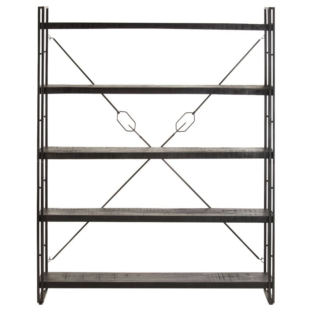 Βιβλιοθήκη με 5 Επίπεδα Μαύρη 140x30x180 εκ. Μασίφ Ξύλο Μάνγκο
