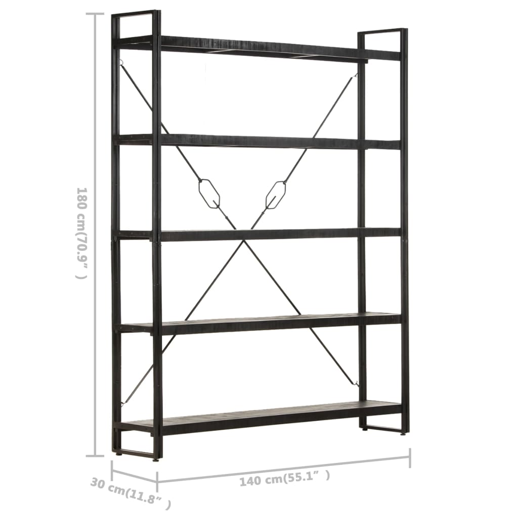 Βιβλιοθήκη με 5 Επίπεδα Μαύρη 140x30x180 εκ. Μασίφ Ξύλο Μάνγκο