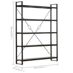 Βιβλιοθήκη με 5 Επίπεδα Μαύρη 140x30x180 εκ. Μασίφ Ξύλο Μάνγκο