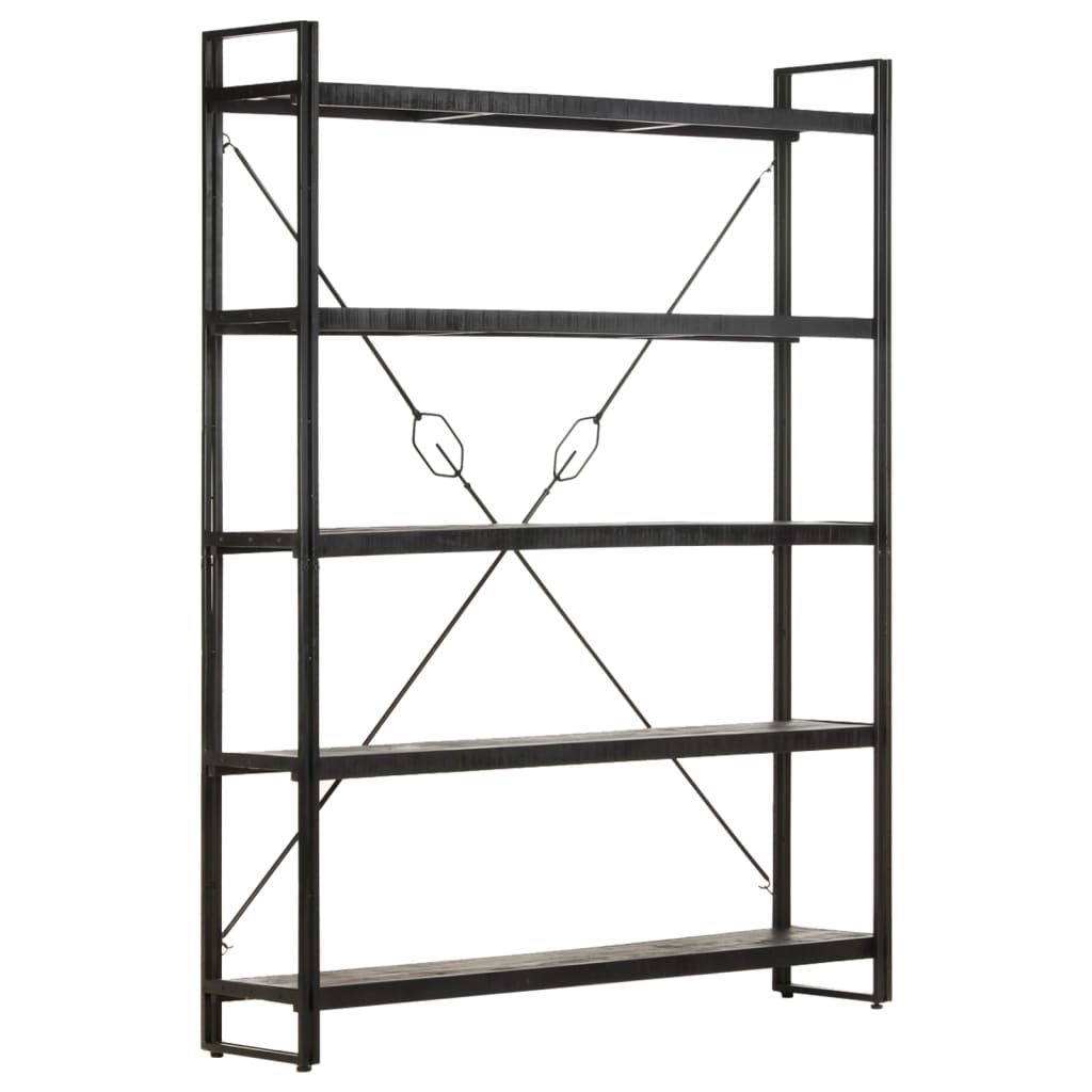 Βιβλιοθήκη με 5 Επίπεδα Μαύρη 140x30x180 εκ. Μασίφ Ξύλο Μάνγκο