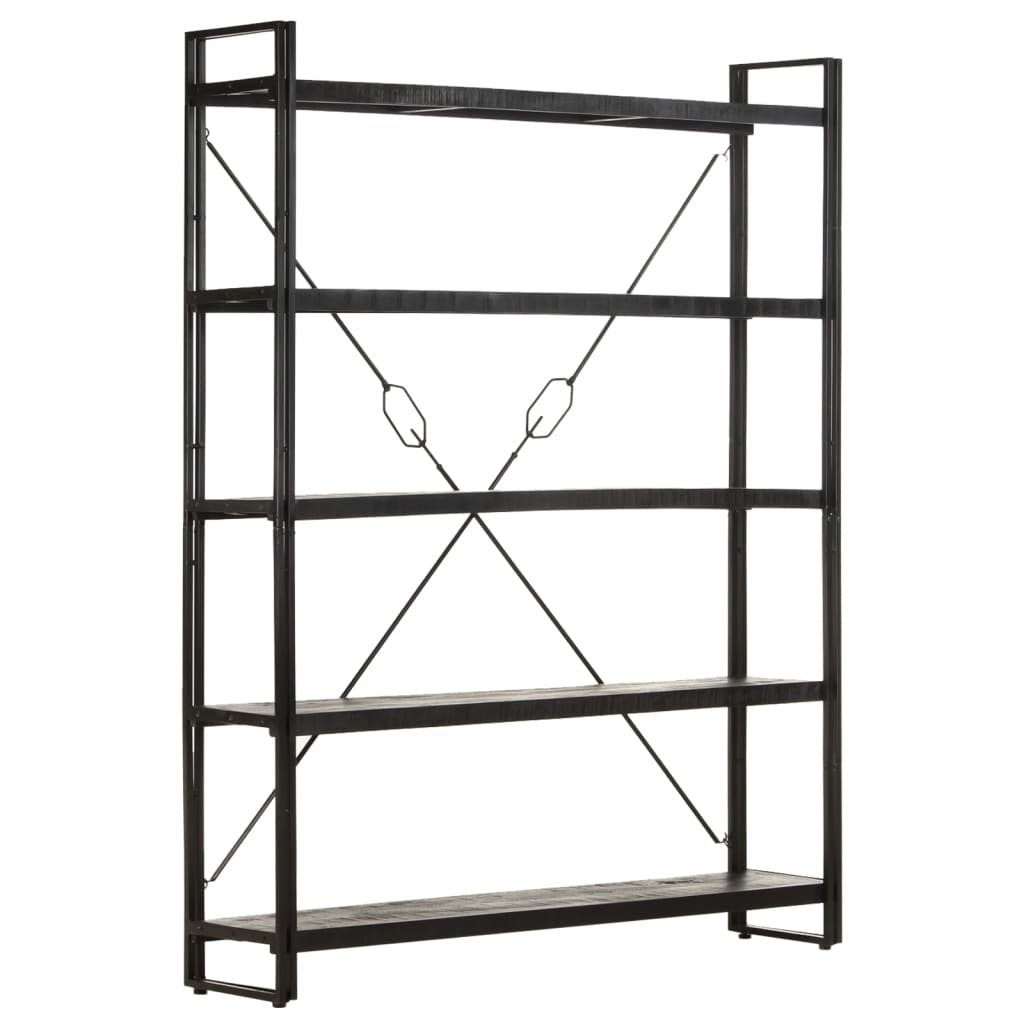 Βιβλιοθήκη με 5 Επίπεδα Μαύρη 140x30x180 εκ. Μασίφ Ξύλο Μάνγκο