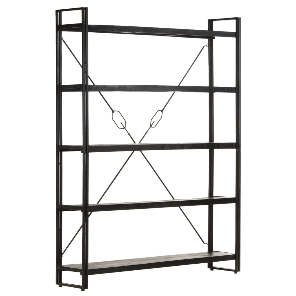 Βιβλιοθήκη με 5 Επίπεδα Μαύρη 140x30x180 εκ. Μασίφ Ξύλο Μάνγκο