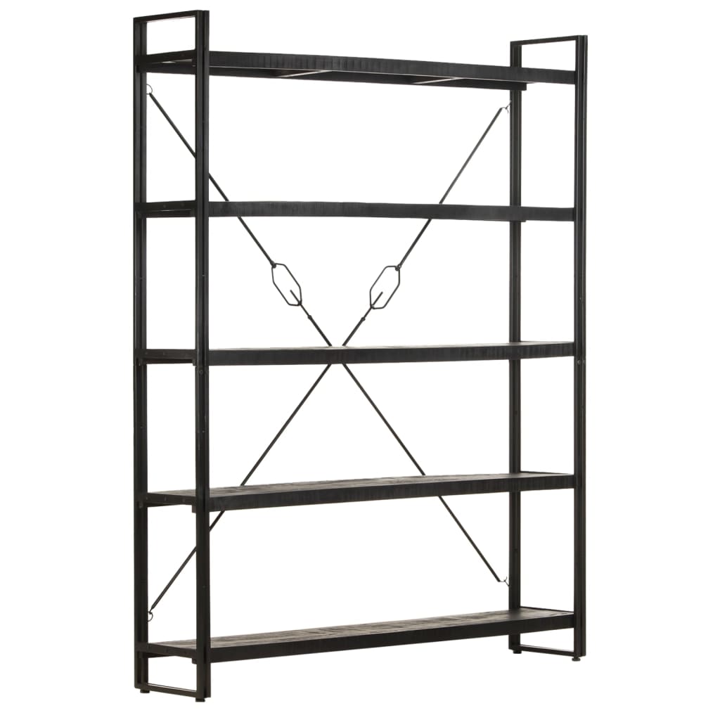 Βιβλιοθήκη με 5 Επίπεδα Μαύρη 140x30x180 εκ. Μασίφ Ξύλο Μάνγκο