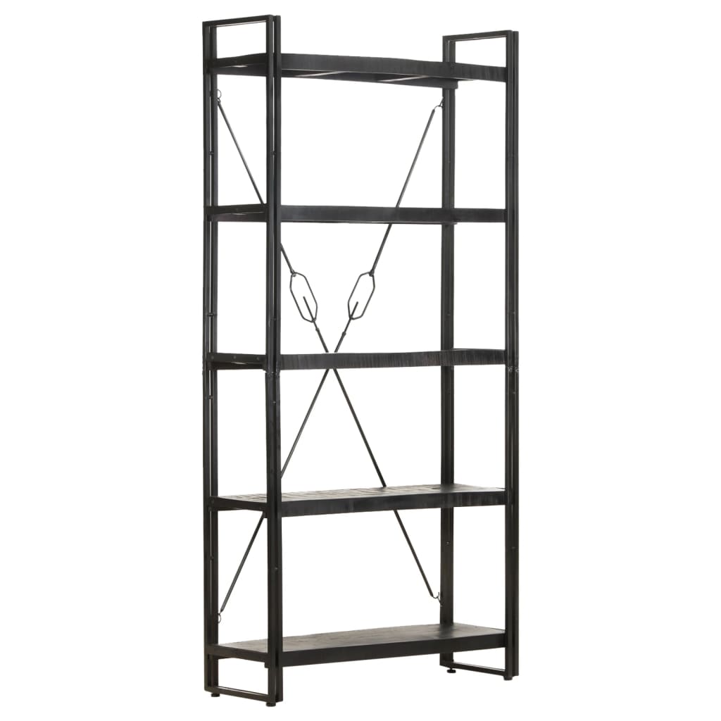 Βιβλιοθήκη με 5 Επίπεδα Μαύρη 90x30x180 εκ. Μασίφ Ξύλο Μάνγκο