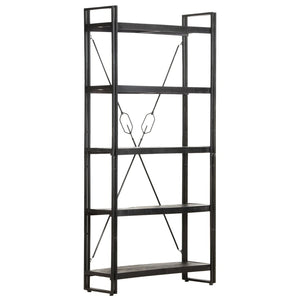 Βιβλιοθήκη με 5 Επίπεδα Μαύρη 90x30x180 εκ. Μασίφ Ξύλο Μάνγκο