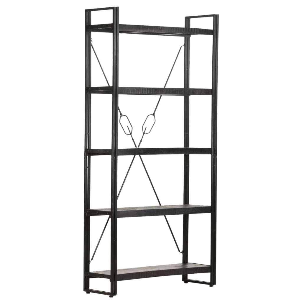 Βιβλιοθήκη με 5 Επίπεδα Μαύρη 90x30x180 εκ. Μασίφ Ξύλο Μάνγκο